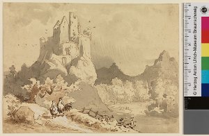 Landschaft mit Hahn und Huhn