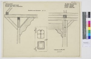 Gefügeverbindungen und Tür im Haupthaus des Hofs Köhler, Dingstede. Detailansichten
